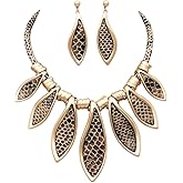 Rosemarie & Jubalee Women's Unique Statement Faux Wild Animal Print Bib Necklace and Earring Set, 15"+3" Extender