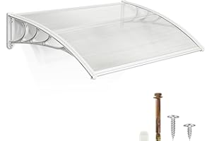 MCombo 116 inch / 78 inch / 39 inch Window Awning Outdoor Polycarbonate Hollow Sheet Door Patio Canopy (40''x40'', White Canopy/Pure White Bracket)