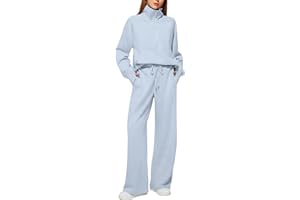 Casly Lamiit Women's 2 Piece Outfits Lounge Set 2024 Oversized Half Zip Sweatshirt Wide Leg Sweatpant Set Sweatsuit Tracksuit