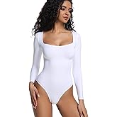 Yuiseaik Womens Long Sleeve Bodysuit Square Neck Sexy Thong Body Suits Slim Fitted Tops for Fall Winter