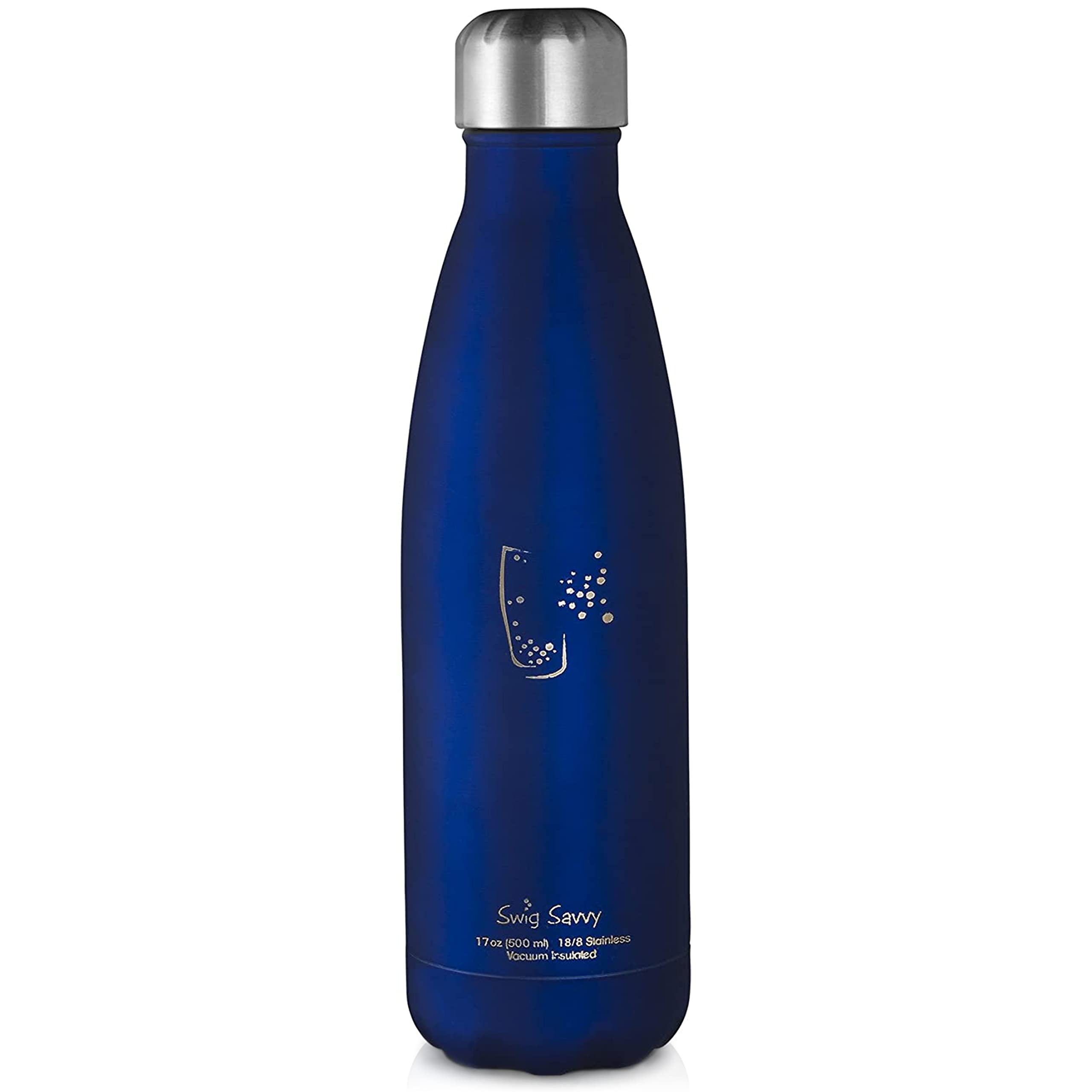 Stainless Steel Water Bottle Condensation Free with Vacuum Insulated Double Wall Construction by Swigg Savvy, 500ml, Cola Shaped, Blue