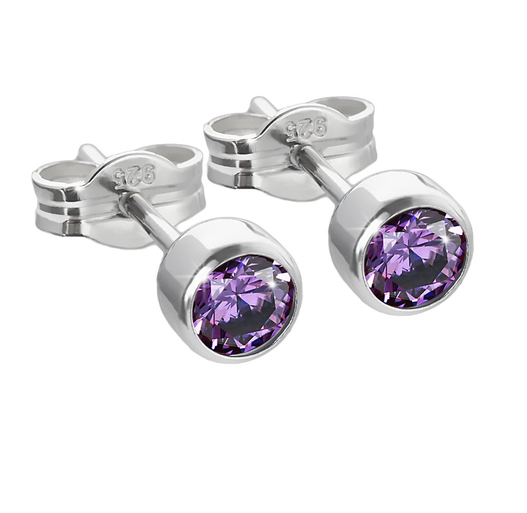 NKlaus pair of stud earrings silver 925 4,50mm amethyst zirconia women men children 6664