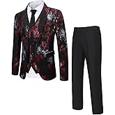 Cloudstyle Men's 3-Piece Suit Notched Lapel Floral One Button Modern Blazer Vest Pants Sets