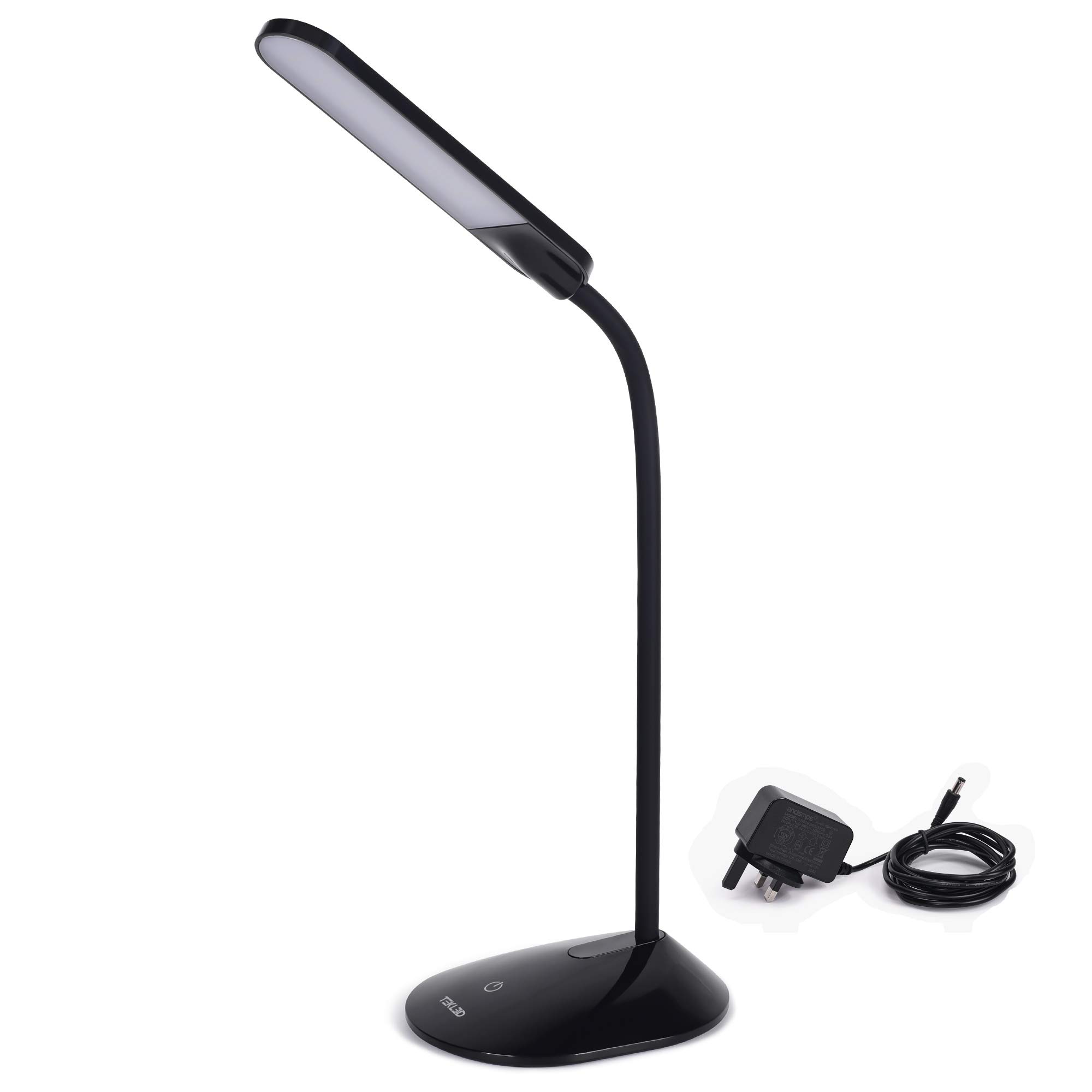 TEKLED Black Gooseneck LED Desk Lamp - Modern, Sleek Table Lamp with Flexible Neck, Dimmable & Color Temperature Adjustable - Ideal for Reading, Studies, Offices - 6W, 350lm, 180x150x310mm