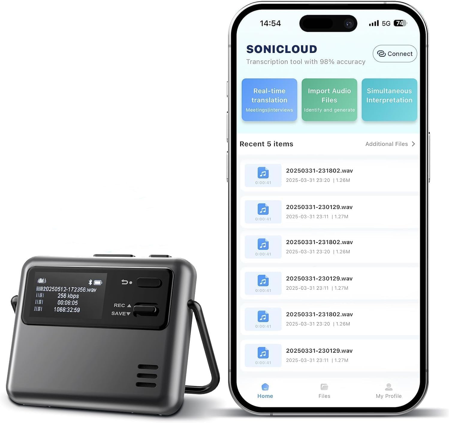 Photo 1 of 128GB Digital Voice Recorder | Voice Activated | App Controlled | AI Transcription | Portable Dictaphone with MP3 Player, Password Protection, Variable Speed for Lectures & Meetings (1.1 inch Screen)