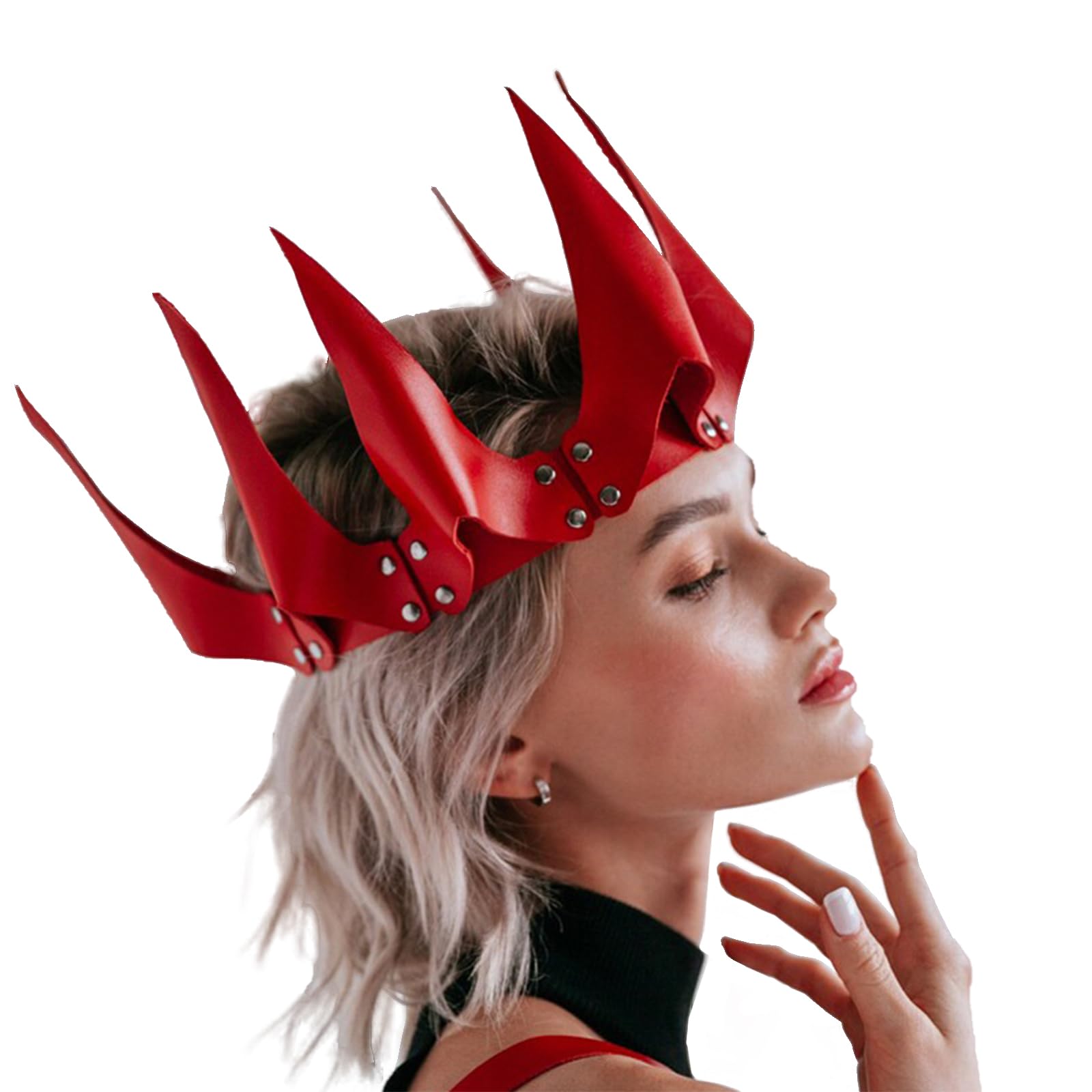 Faxianther Steampunk PU Leather Crown Tiara Dark Gothic Queen Princess Role Play Cosplay Headband Hairbands Raves Party Halloween Costume Headwear Hair Garland Headgear Dress-up Hair Accessory