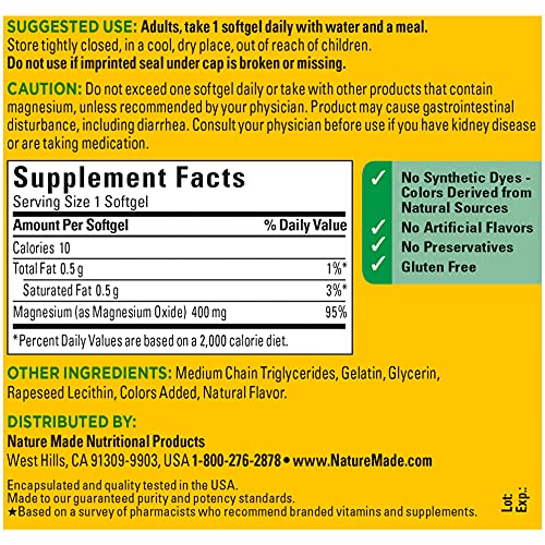 Nature Made Extra Strength Magnesium Oxide 400 mg, Dietary Supplement
