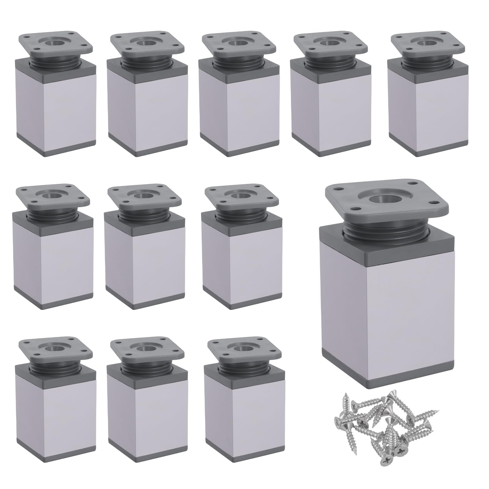 DAKFOOK 12 PCS 40 x 40 x 80 mm Height Adjustable Furniture Legs, Max 18mm Gray Aluminium Alloy Furniture Feet, Metal Cabinet Legs Sofa Legs for Kitchen Cupboard, Desk Sofa Beds, DIY Furniture