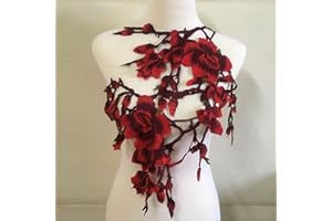 ZALALAA 2pcs Magnolia Embroidered Patch Sticker for Clothing Jacket Jeans Lace Applique DIY Clothes Decorations Fabric Patches (Red I)