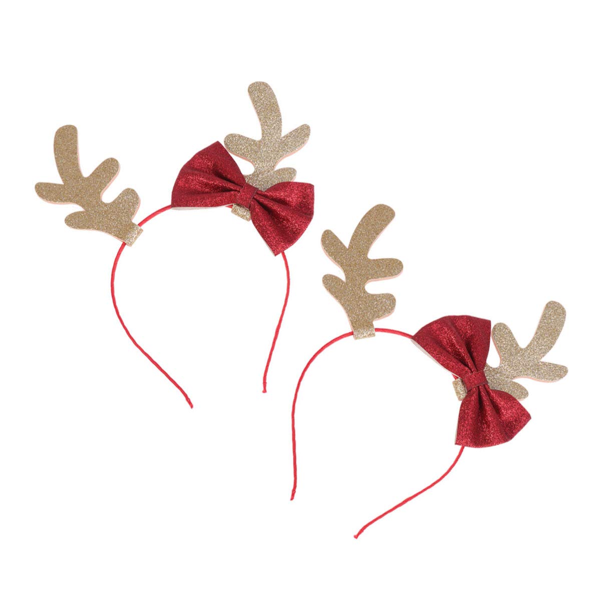 Toyvian 2pcs Christmas Reindeer Antler Headband Christmas Headdress Glitter Hair Hoop with Bowknot Christmas Headwear Xmas Hair Accessories for Woman (Golden)