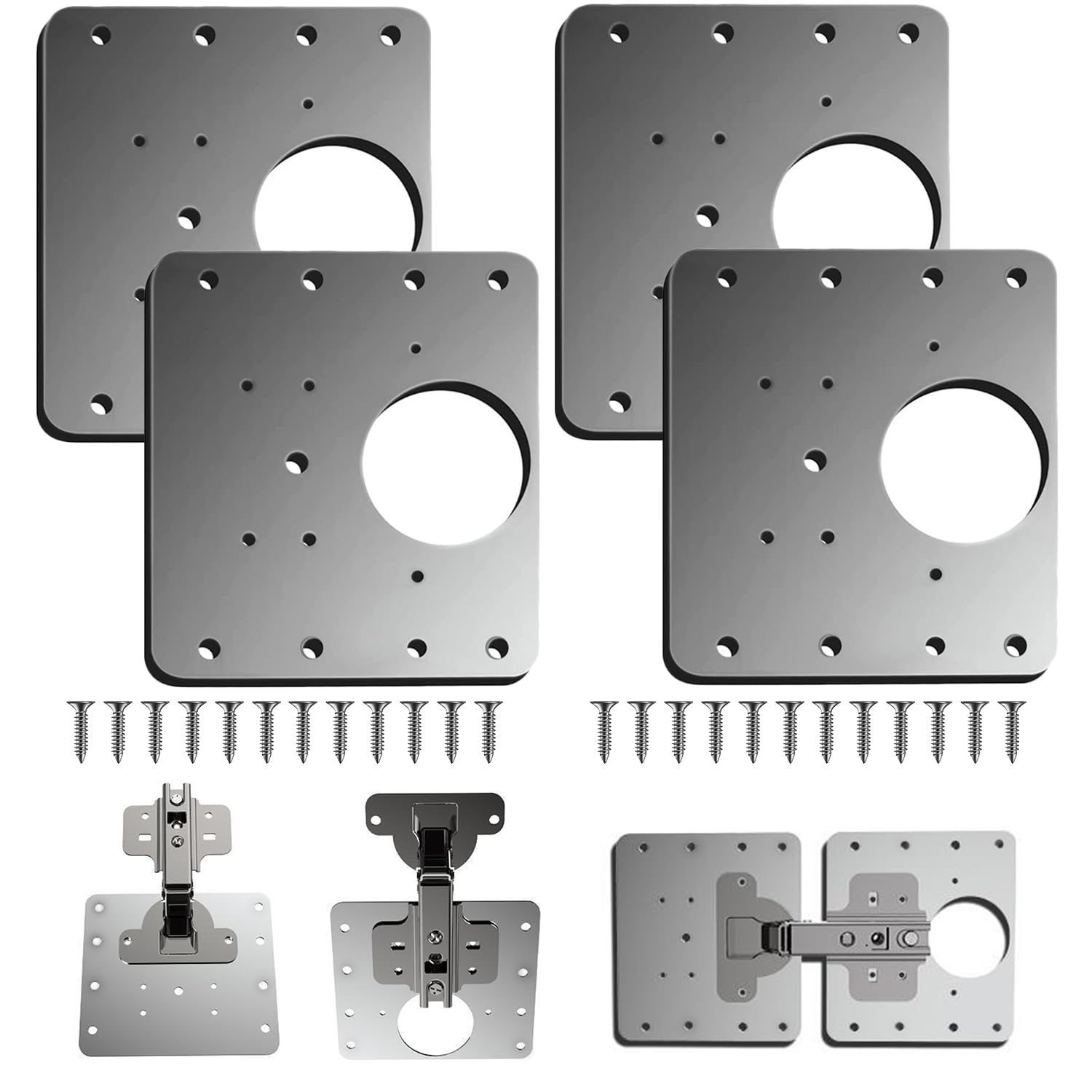 Hinge Repair Plate,4 PCS Cabinet Hinge Repair Brackets,Kitchen Cupboard Door Hinge Repair Plate Kit with Hole, Stainless Steel Flat Fixing Brace Brackets with Screw (4) — image 1