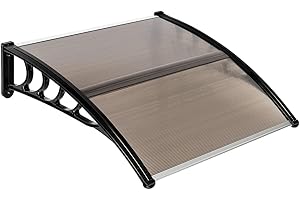 CU ALIGHTUP Outvita Window Awning Door Canopy 40"x35.4", Polycarbonate Cover Front Door Outdoor Patio Awning Canopy UV Rain Snow Sunlight Protection Hollow Sheet, Brown Board & Black Bracket