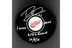 DETROIT CITY SPORTS DYLAN LARKIN AUTOGRAPHED DETROIT RED WINGS SOUVENIR PUCK INSCRIBED 1ST GAME