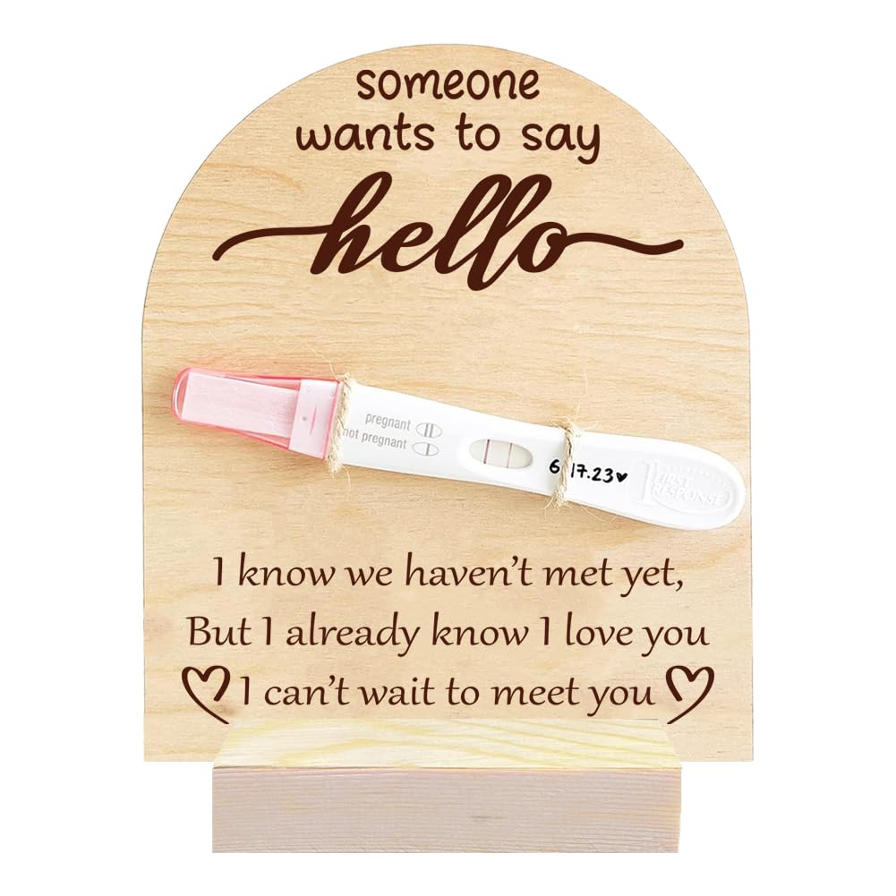 FREEBLOSS Wooden Pregnancy Announcement For Dad Say Hello to Baby Pregnancy Test Keepsake Wooden Sign Baby Surprise Pregnancy Announcement Sign Fun Ways to Announce Pregnancy To Be Gifts — image 1