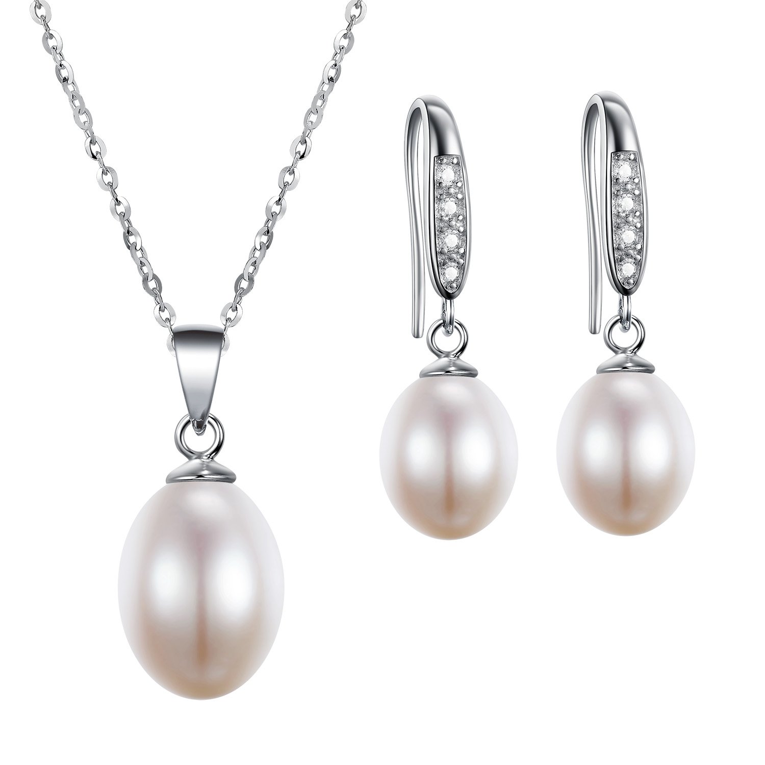 Sreema London AAA Quality Freshwater Cultured Pearl Necklace & Earring Set - Freshwater Pearl Drop Earrings | Pearl Necklace | Drop Earrings | Wedding Jewellery