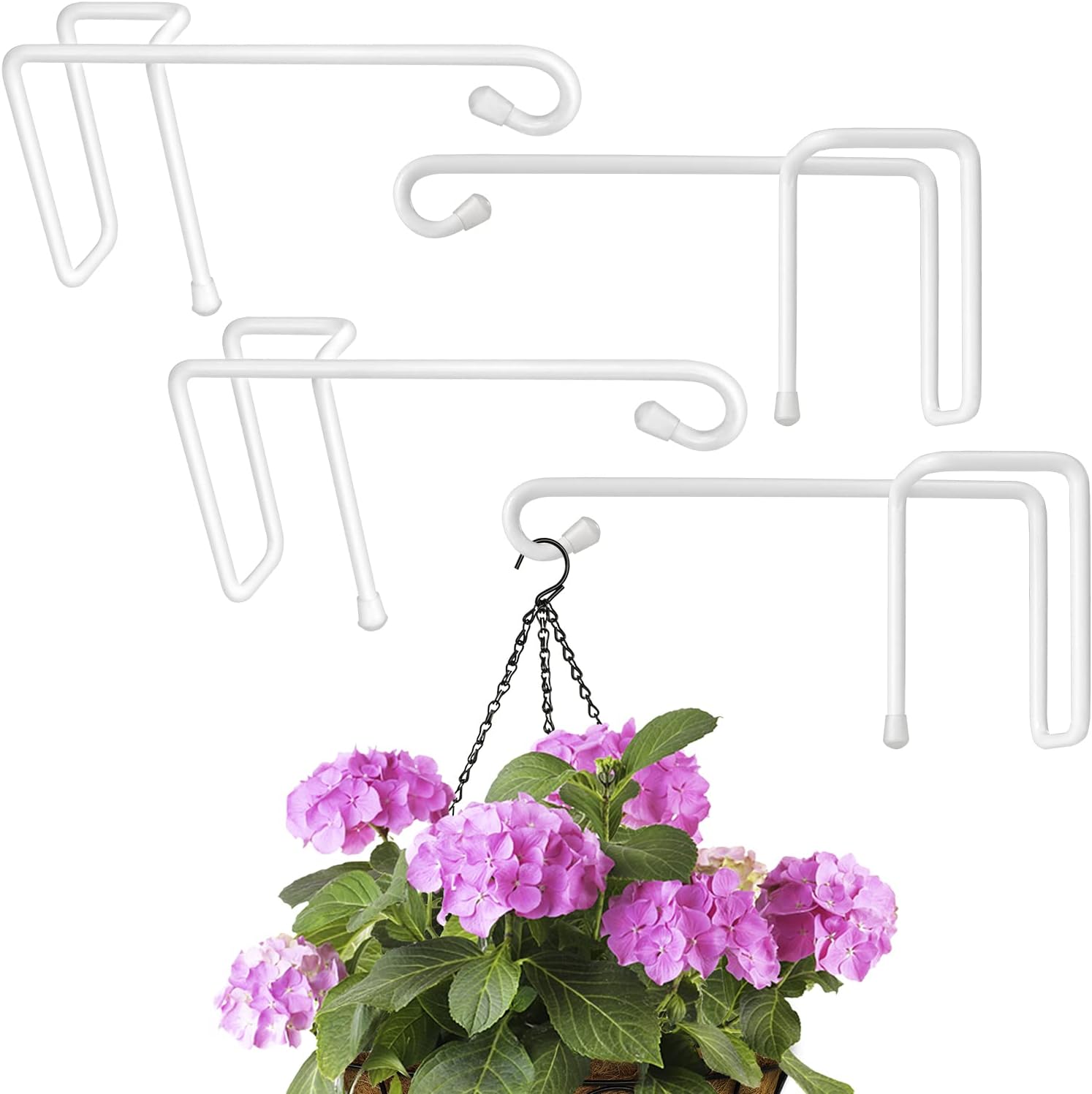 Outdoor Hanging Brackets - Vinazone Vinyl Fence Hooks for Hanging, Heavy Duty Patio Hangers, Outdoor Fence Hangers for Hanging Flower Baskets, Wind Chimes, Planters, Bird Feeders, Lights, Lanterns - 4 Pack - White Color
