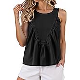 Cicy Bell Womens Babydoll Peplum Denim Tank Tops Loose Fit Swing Flowy Shirred Sleeveless T Shirts Going Out Cute Tees