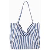 canvas tote bag for women, beach striped medium size shoulder bag with pocket, college everyday casual tote bag for work