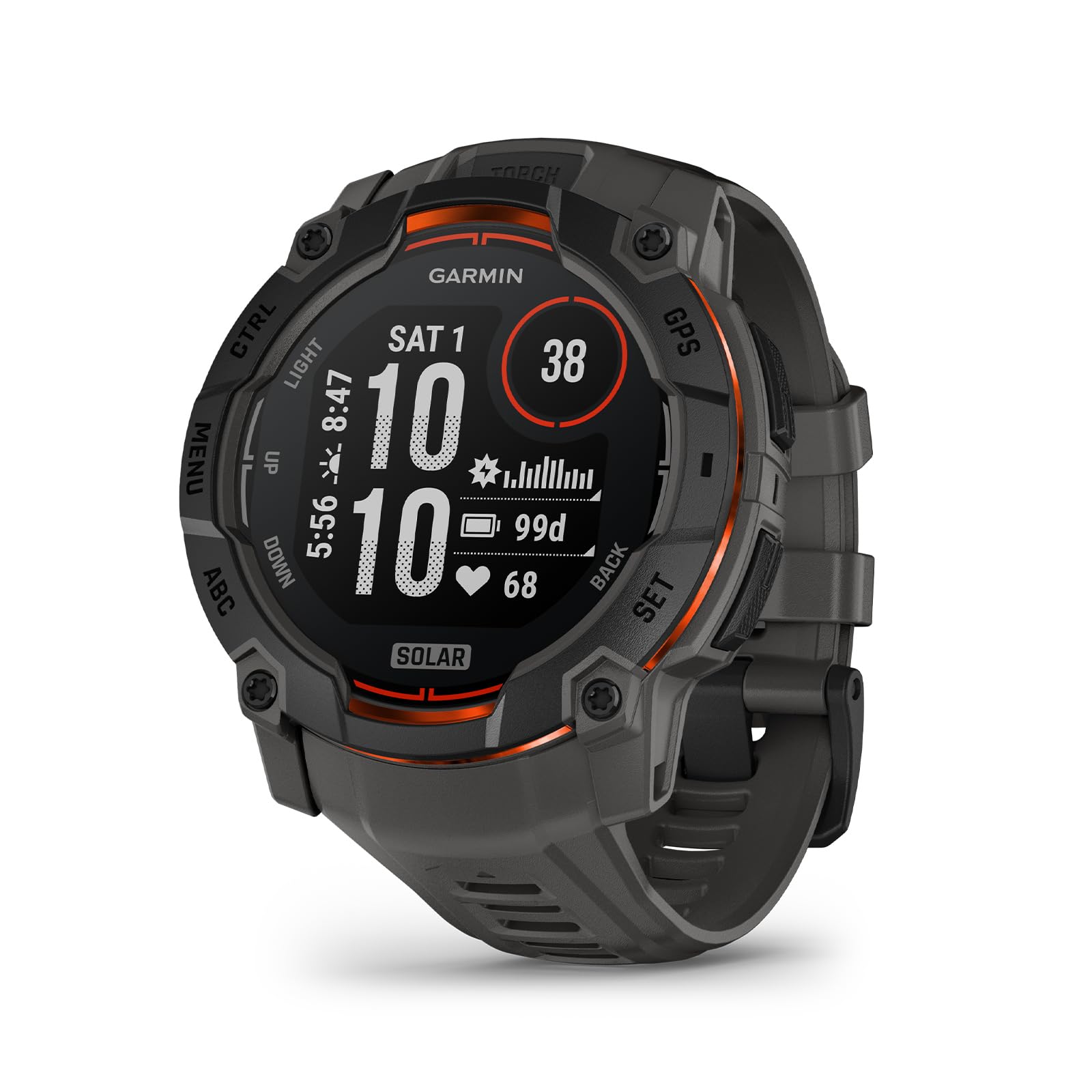 Garmin Instinct® 3 50mm, Solar Charged Display, Rugged Outdoor GPS Smartwatch, Metal-Reinforced Bezel, Built-in Flashlight, Charcoal Image