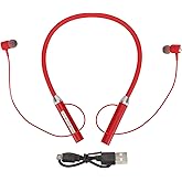 Jectse Neckband Headphones, Wireless Neckband Headset with Retractable Earbuds, Workout Neckband Headphones Stereo Earphones (Red)