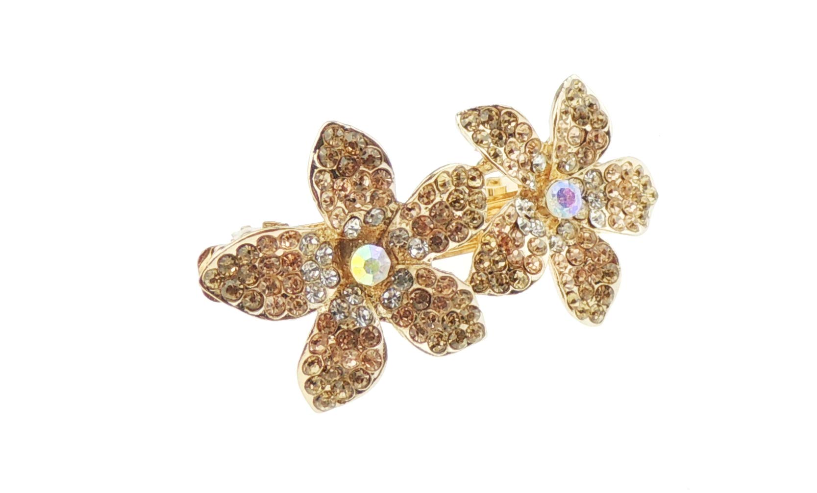 Sparkly Womens Girls Crystal Rhinestone Diamante Wedding Bridal Party Evening Ponytail Fine Hair Accessories Occasion Barrette Hairpin Grip French Metal Spring Clip Floral Flower Gold Tone (Gold)