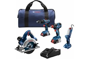Bosch GXL18V-497B23 18V 4-Tool Combo Kit with 1/4 in. and 1/2 in. Two-in-One Bit/Socket Impact Driver, 1/2 in. Hammer Drill/D
