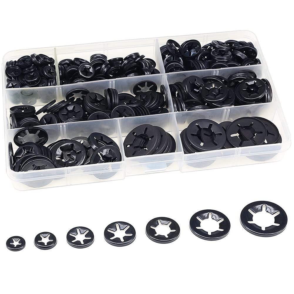 Internal Tooth Quicklock Starlock Locking Washers, 500 Pieces Metric M3 M4 M5 M6 M8 M10 M12 Black Oxide Finish Quick Speed Locking Fasteners Assortment