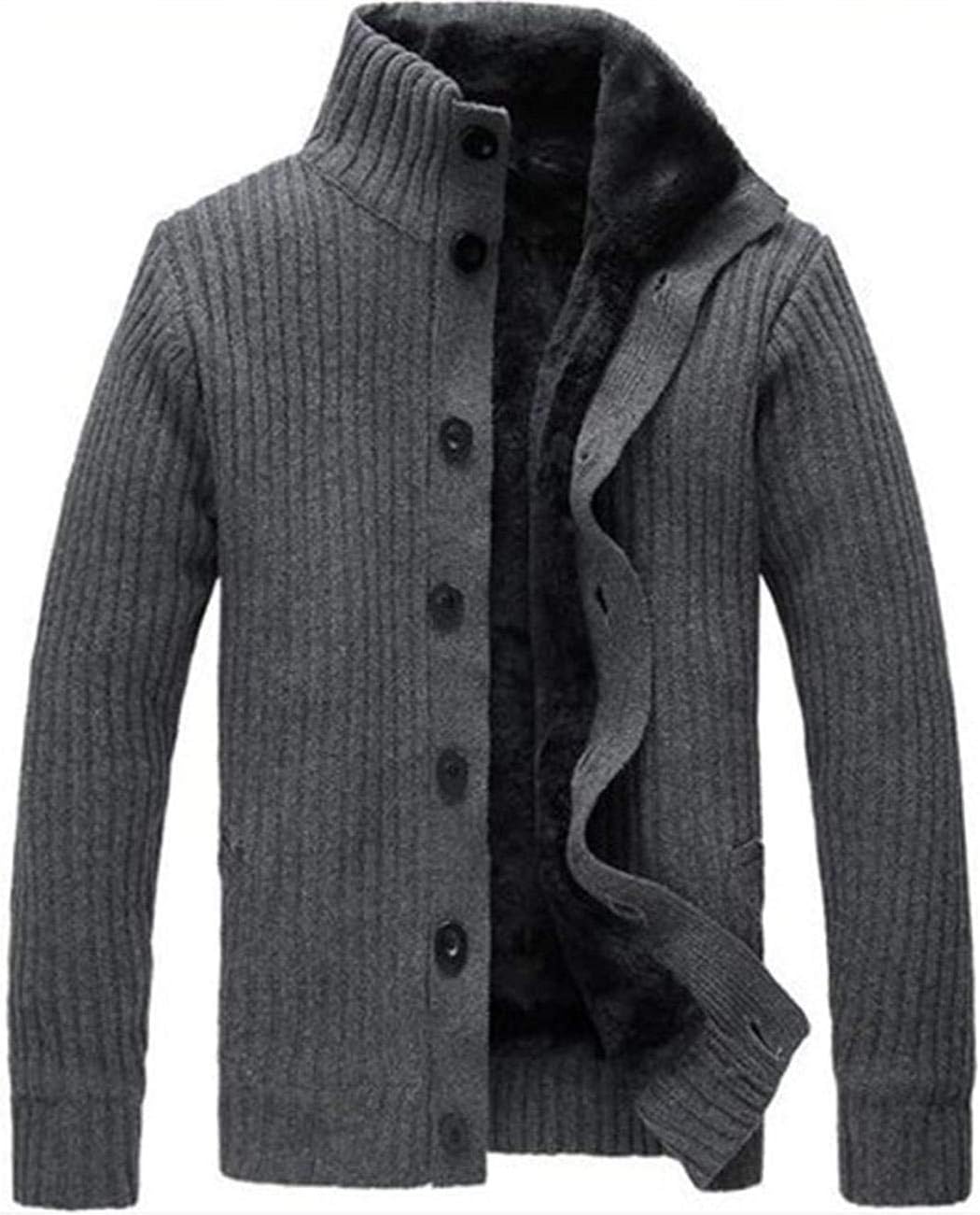 ZFYM Men's Fleece Cardigan Sweater Solid Color Men Sweater Button Homme