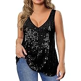 RITERA Plus Size Sequin Tank Tops for Women Sexy V/U Neck Sparkle Top Glitter Sleeveless Outfit Shimmer Camisole XL-5XL