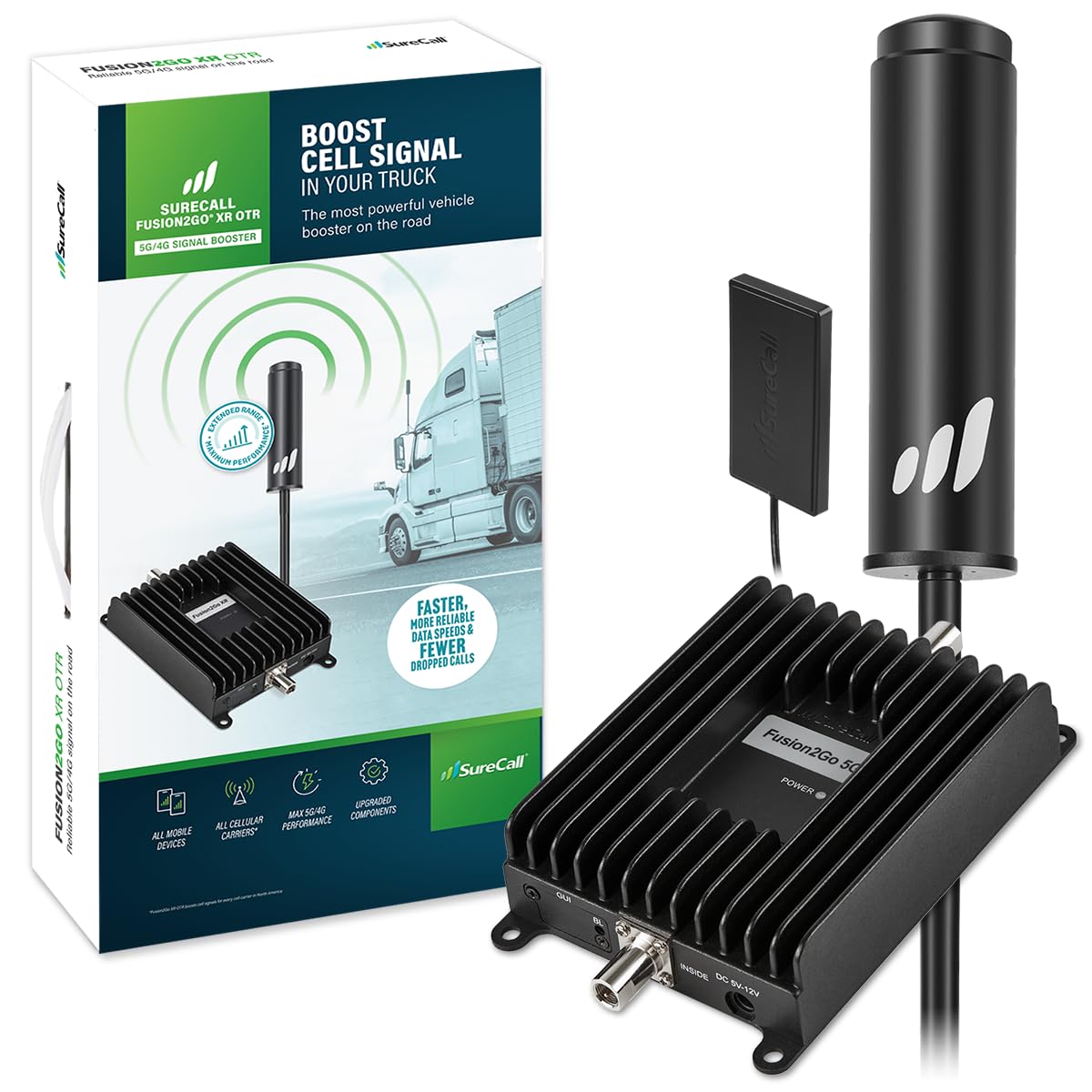 SureCall Fusion2Go XR OTR Cell Phone Signal Booster for Trucks | Boosts 5G & 4G LTE for All US Cellular Carriers Verizon, AT&T, T-Mobile | High-Performance for Large Vehicle, USA Company, FCC Approved