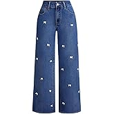 Womens Baggy Jeans Wide Leg High Waisted Bow Embellished Denim Pants Loose Fit Bootcut Jeans Fashion Casual Y2K Pants