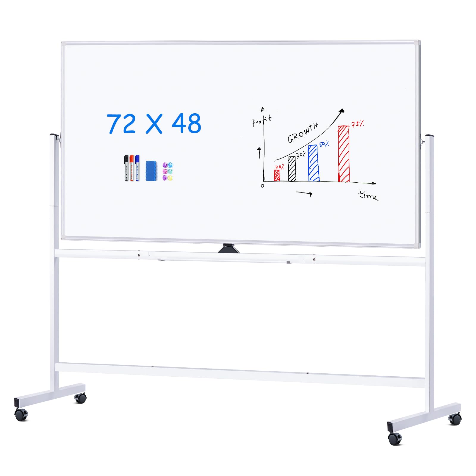 Photo 1 of maxtek Rolling Whiteboard 72x48, Large Double-Sided White Board Dry Erase on Wheels, Giant Magnetic White Board Standing for Office, School, Home Office, Homeschool (Sliver)