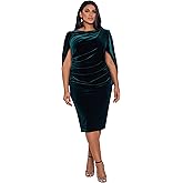 Betsy & Adam Womens Betsy & Adam Women's Knee-Length, Velvet, Boat Neck, with Draped Detail and Open Back Silhouette (Plus)