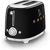 Smeg 2-Slice Toaster, Stainless Steel, OVO Collection, Two Slice Toaster with 6 Presets and Removable Crumb Tray (Glossy Black)