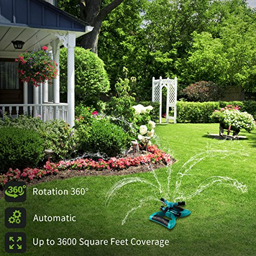 Leafgreen Lawn Sprinkler, 360 Rotating Adjustable Garden Sprinkler with 3600 SQ FT Coverage Premium Quality Lawn Irrigation System