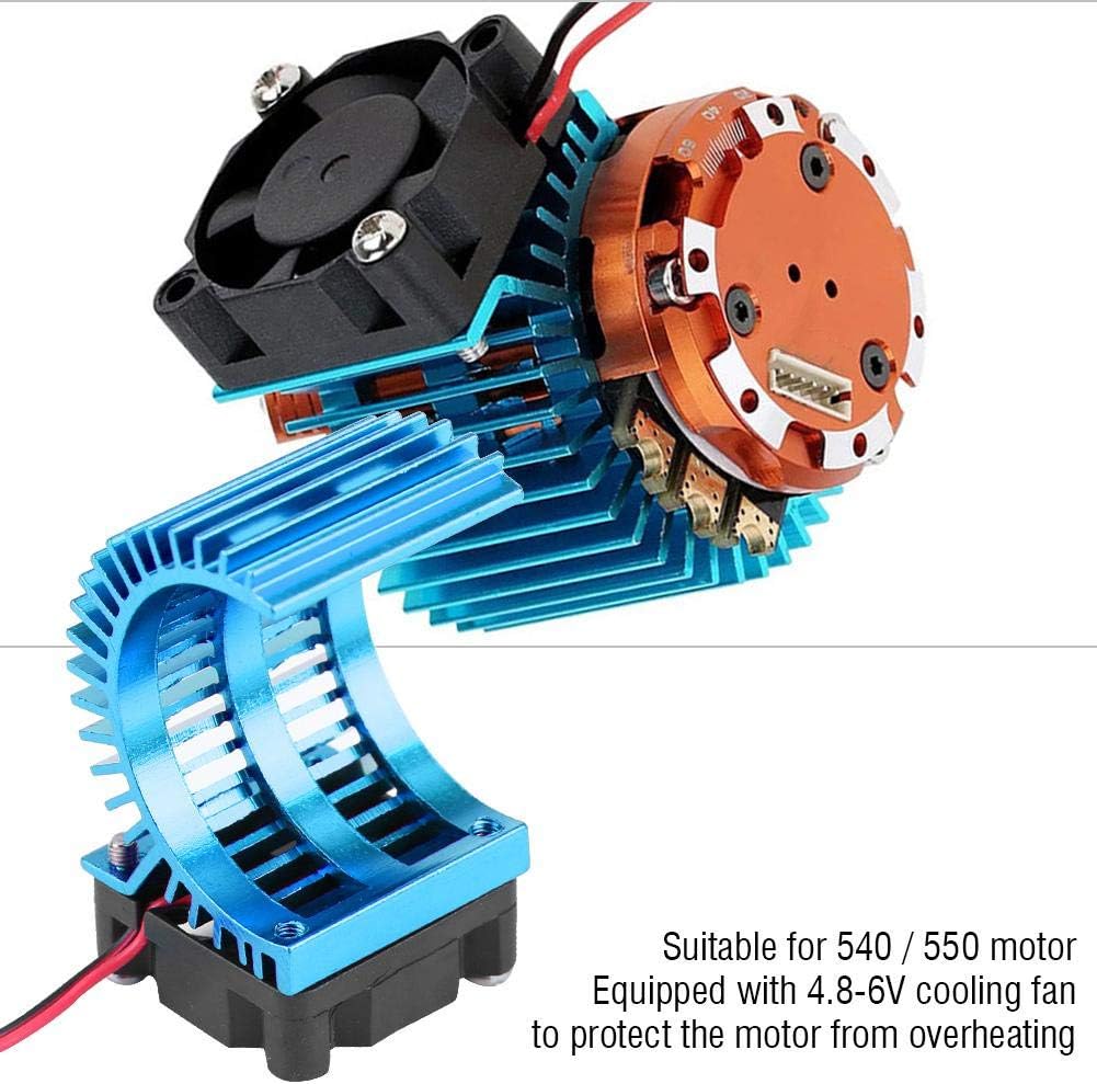 Dilwe Motor Heat Sink, Heat Sink With Cooling Fan for 1/10 Scale Electric RC Car 540/550 Motor(Blue), As Shown in the Picture - Image 5