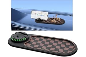 TNAIYH Multifunctional Car Anti-Slip Pad, 3 in 1 Rotatable Non-Slip Vehicle Dashboard Mat with Phone Holder & Temporary Parking Number, Dash Storage Pad for Key Gadget, Universal Fit (Brown/Black)