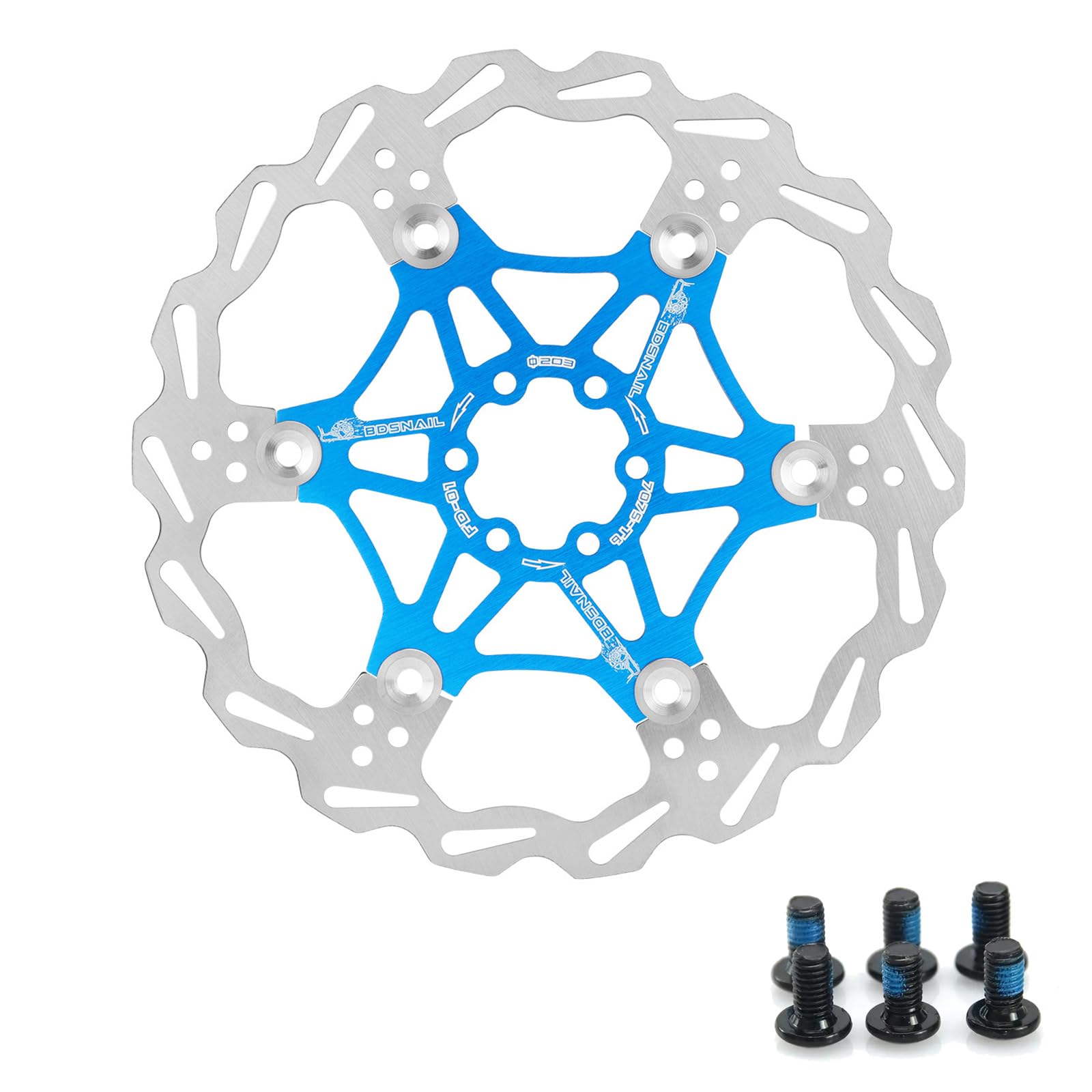 Yongness Floating Mountain Bike Brake Disc Hydraulic Brake Disc Rotor 160mm, 180mm, 203mm with 6 Bolts, Suitable for Road Bikes, MTB, BMX, Bicycle Parts (Blue 203mm)