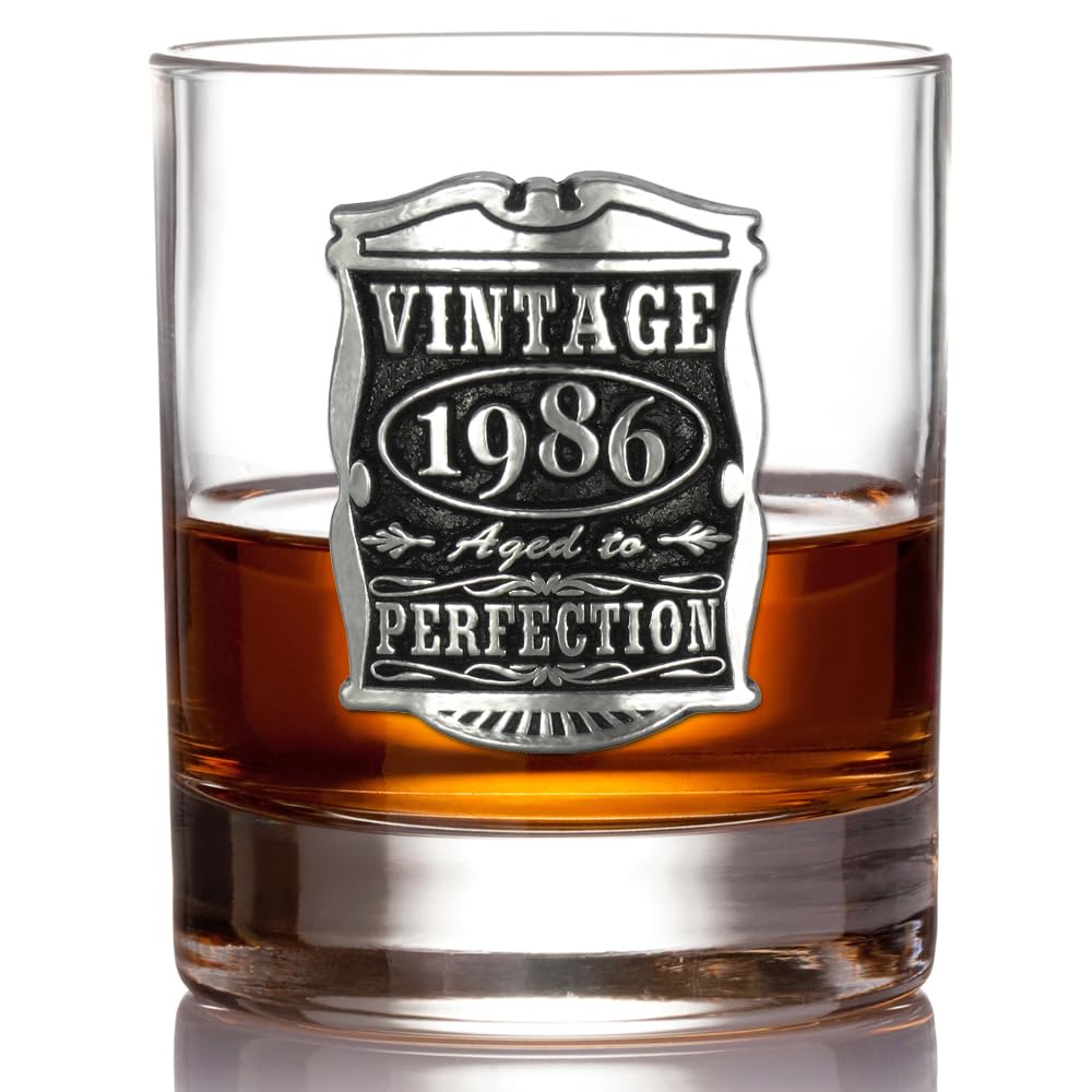 English Pewter Company Vintage Years 1986 40th Birthday or Anniversary Whisky Glass Tumbler - Unique Gift Idea for Men [VIN004]