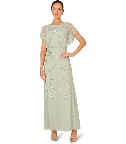Adrianna Papell, Bead Mesh Midi Dress, Aqua Dust, 4 : Clothing, Shoes & Jewelry