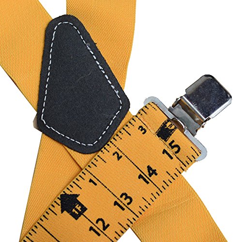 Tape Measure Suspenders 2” Wide Elastic Adjustable X-Back Shape with 4 Strong Clips for Heavy Duty Work(Yellow) - Thumbnail 2