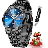 OLEVS Men's Stainless Steel Watch, Big Face Easy to Read Analog Watches, Luxury Waterproof Date Dress Watches for Man