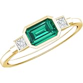 Certified Lab Grown Emerald Diamond Engagement Ring in Silver, Aaaa Quality | Emerald Cut Ring | Bezel Setting | Classic 3 Stone Design | Christmas Gift For Her