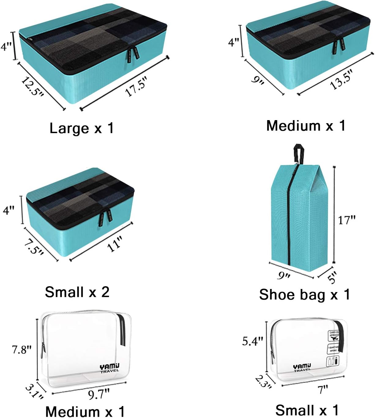  | YAMIU Packing Cubes 7-Pcs Travel Organizer Accessories with Shoe Bag and 2 Toiletry Bags(Blue) | Packing Organizers