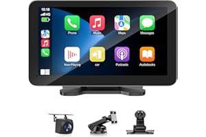 HAUXIY Wireless Apple Carplay Screen for Car, 7" HD Touchscreen with Apple Carplay & Android Auto, Backup Camera, GPS Navigation/Mirror Link/Voice Control/BT/FM