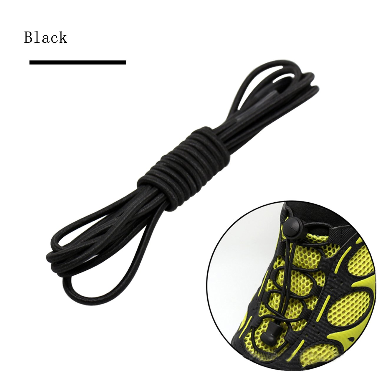 Faleto Lazy No Tie Elastic Shoelaces that Lock, Replacement Elastic Running Shoelaces for Mens, Womens, Seniors & Kids Shoes, Cleats, Boots (Black)