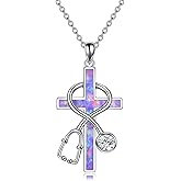 WINNICACA Nurses Gifts for Women Sterling Silver Nurse Stethoscope Necklace Cross Pendant Nursing Theme Necklace Jewelry Best Nurse Ever Gifts for Daughter Doctor Medical Assistant RN