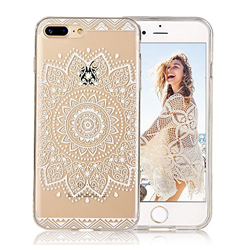 iPhone 7plus case, iPhone 8 plus case, COSANO Premium Quality Henna Mandala Floral Case [Hard PC Back + Soft TPU Bumper] Crystal Clear Flower Cute flowers design[Ultra thin] (White Mandala 7P)