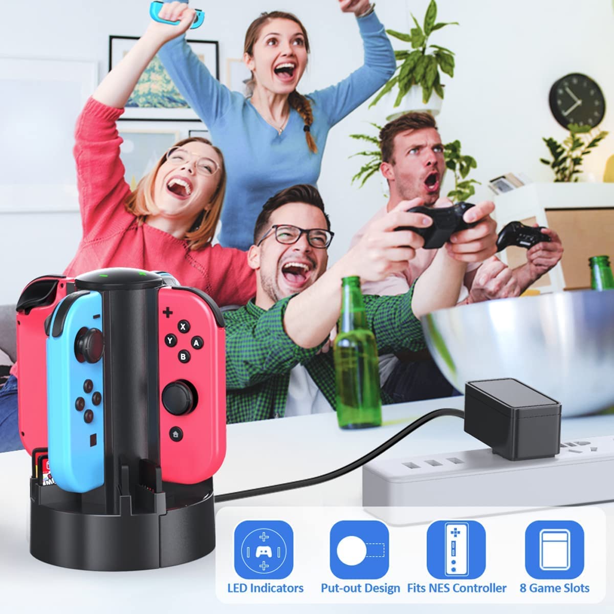 OIVO Switch Controller Charger Docking Station for Nintendo Switch/OLED Joycons/NES/ N64/ Supper Nintendo and Pro Controller, Switch Remote Charging Dock with 8 Game Slots for Joy-Con Controllers