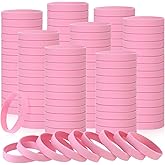 Liliful 50 Pcs Plain Silicone Rubber Bracelets Elastic Rubber Wristbands Blank Colored Bracelet Sports Bands for Stretch Wristband Wrist Bands for Women Men Party Gifts(Pink)